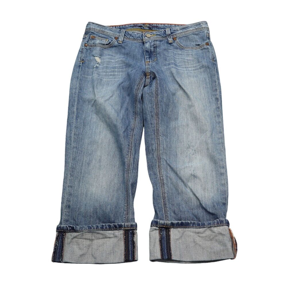 Miss Bisou Pants Womens 29 Blue Mid Rise Flat Front Relaxed Medium Wash Denim